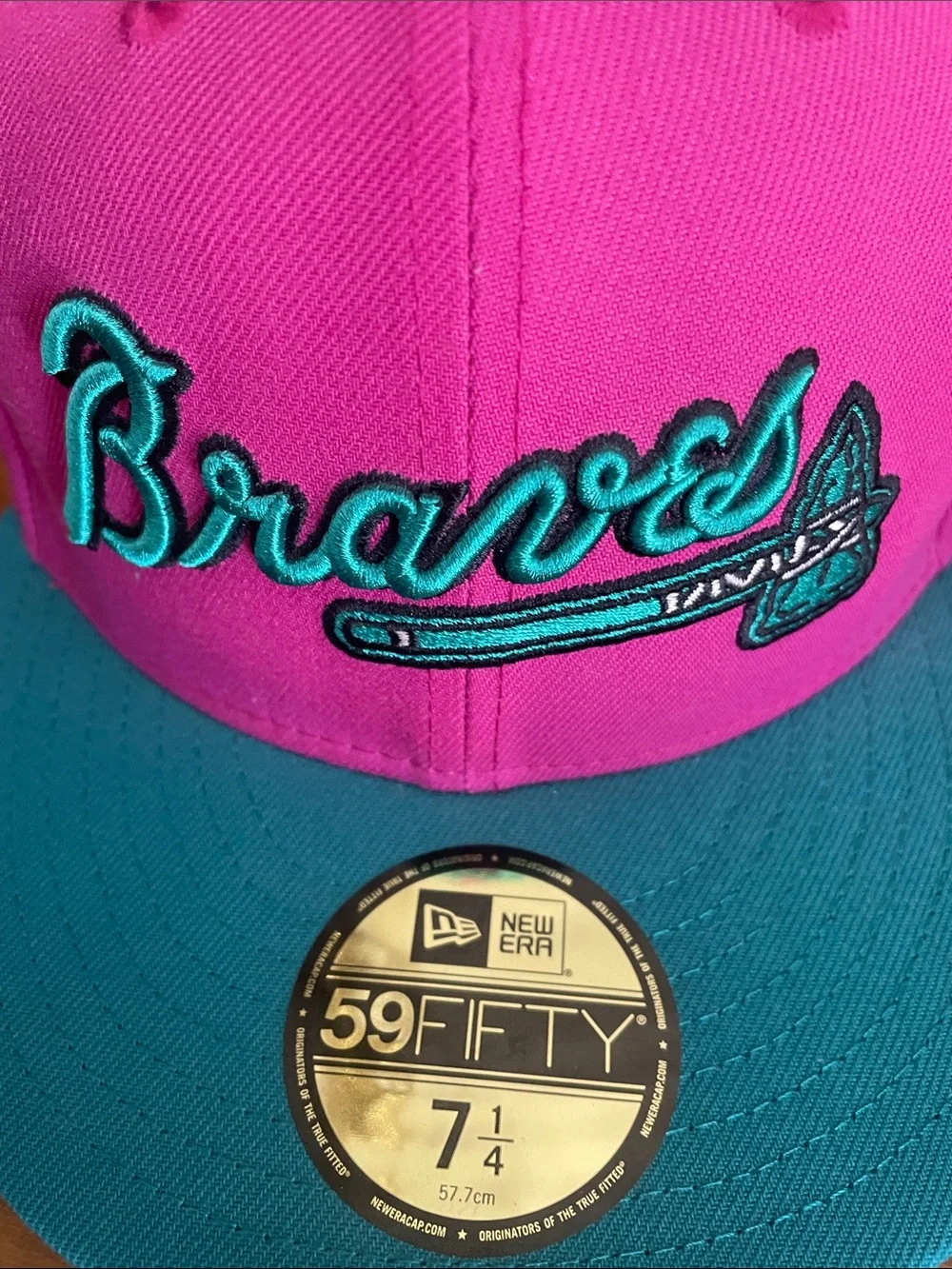 Atlanta Braves New Era Pink/Green Passion Forest 59FIFTY Fitted Hat 7-1/4